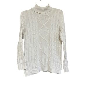 Multiplicity Chunky Cable Knit Turtleneck Sweater Women Sz L Cozy Winter Classic